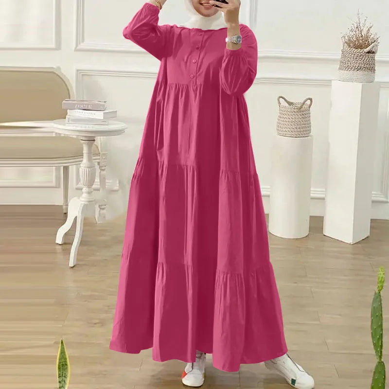 Flowy O Neck Maxi Dress