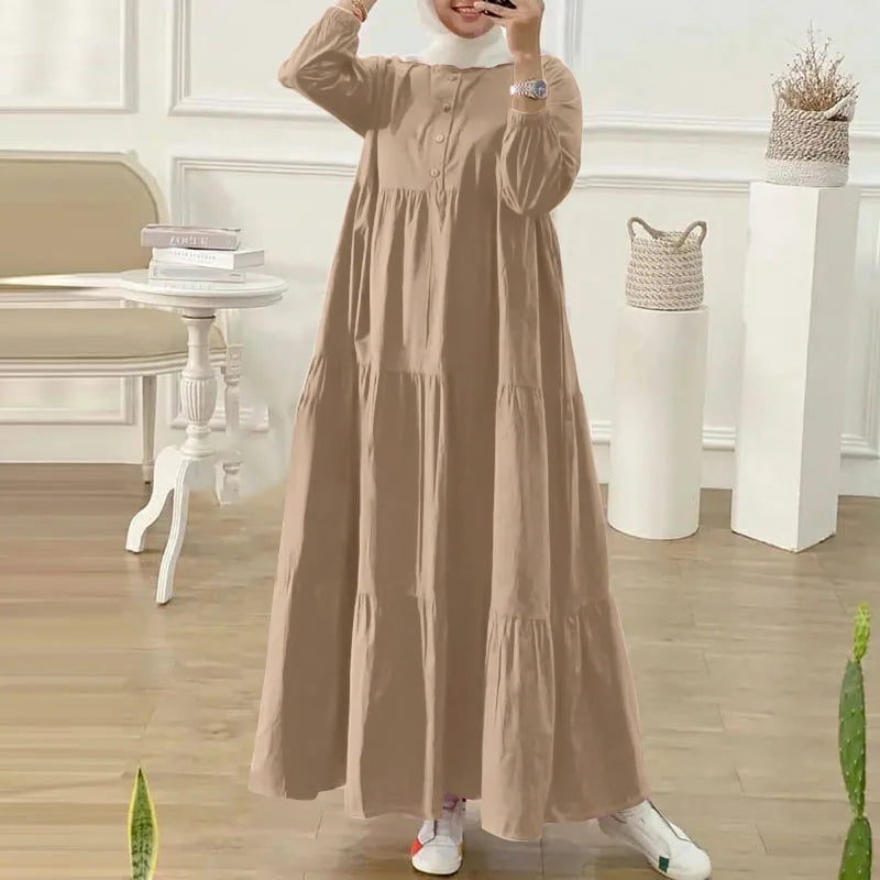 Flowy O Neck Maxi Dress