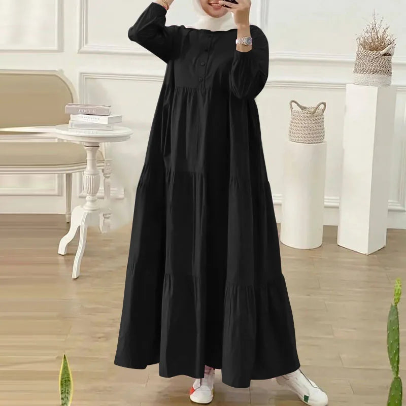 Flowy O Neck Maxi Dress